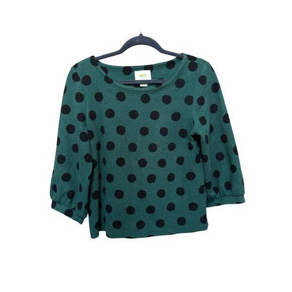 Maeve Anthropologie Green Polka Dot Blouse – Size Medium - Picture 3 of 7